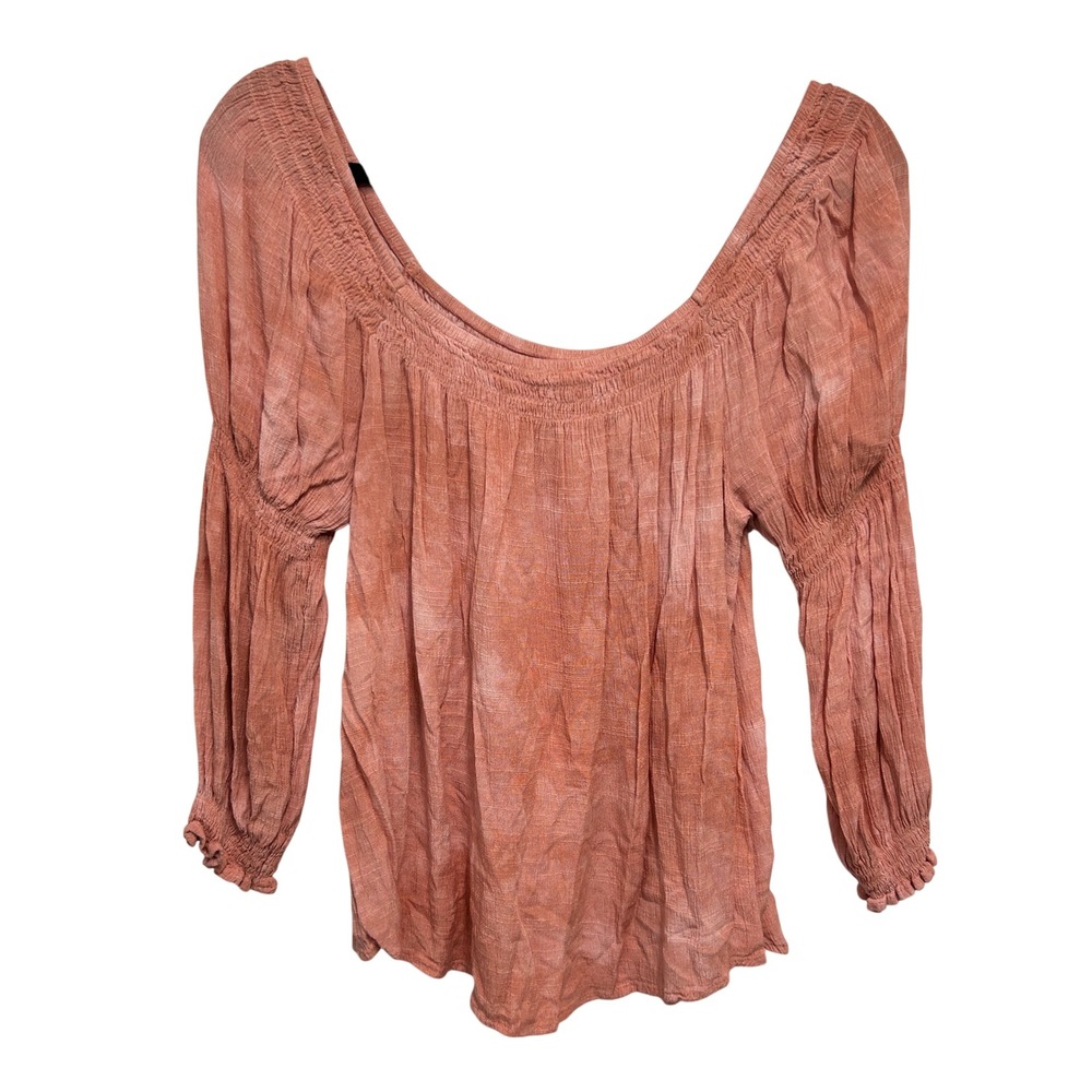 Cottagecore Peasant Top Smocked Off Shoulder Medium Textured Pink Boho Fairycore
